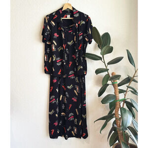 VTG Citron Santa Monica 2 Piece Maxi Dress/Shirt Set Small Novelty Shoe Print